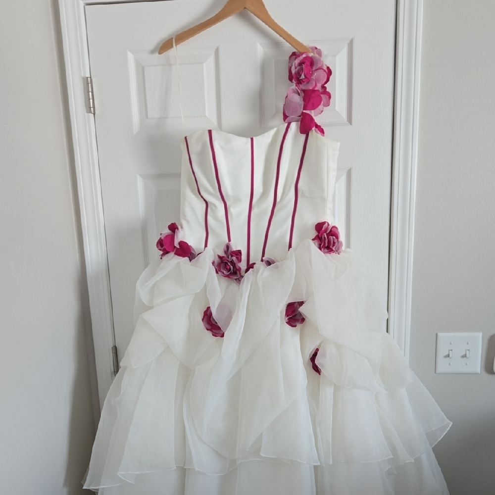Allure Bridals White and Pink Formal Kids Dress
